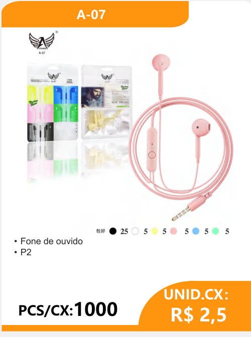 Fone de Ouvido P2 A-07 - 2