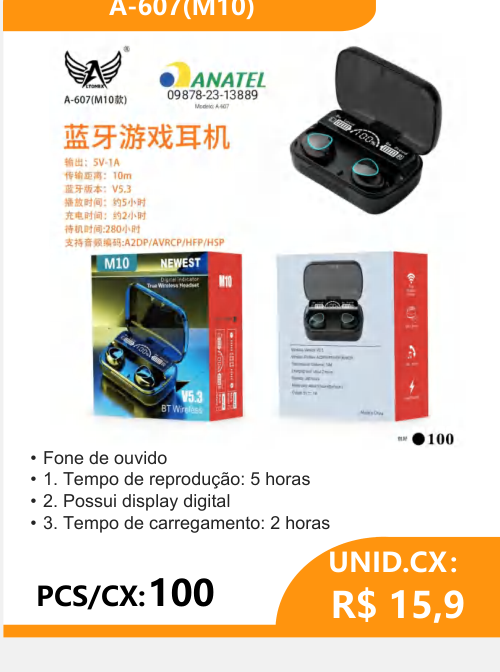 Fone de Ouvido A-607 M10 - 2