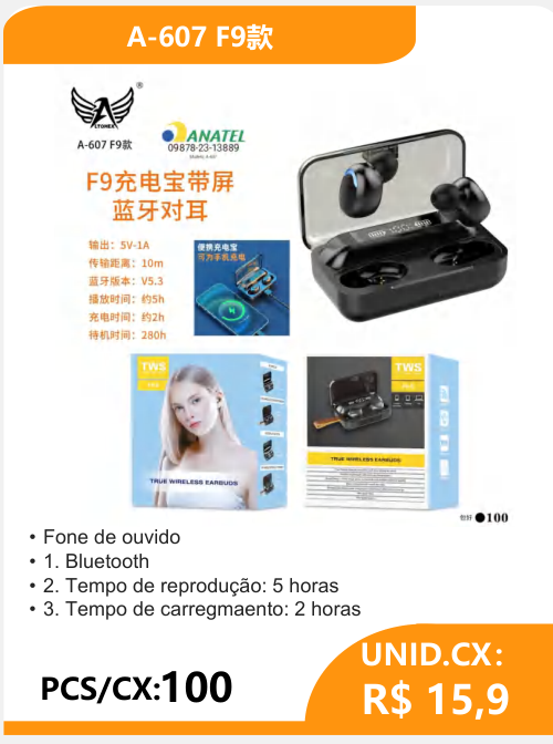 Fone de Ouvido A-607 F9 - 2