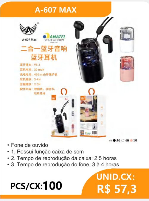 Fone de Ouvido com Caixa de Som A-607 MAX - 2