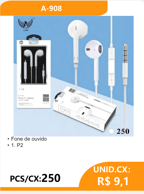 Fone de Ouvido P2 A-908 - 2