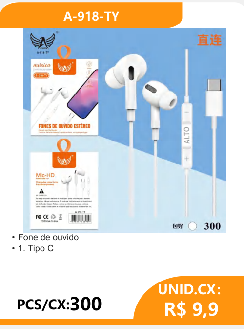 Fone de Ouvido Tipo C A-918-TY - 2