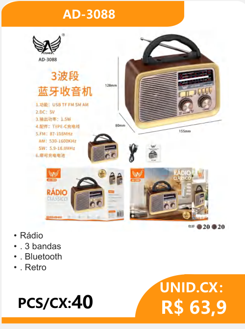 Rádio Retro 3 Bandas AD-3088 - 2