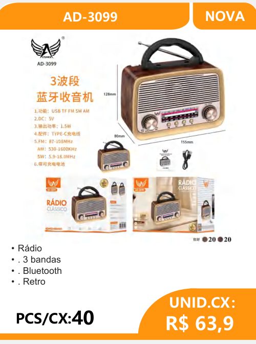 Rádio Retro 3 Bandas AD-3099 - 2