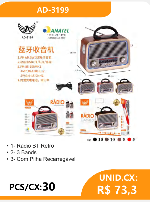 Rádio BT Retrô 3 Bandas AD-3199 - 2