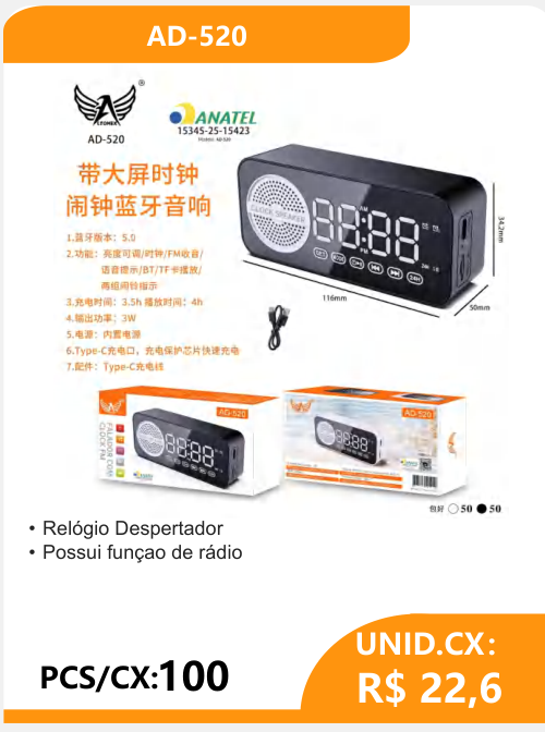 Relógio Despertador AD-520 - 2