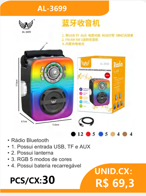 Rádio Bluetooth RGB AL-3699 - 2