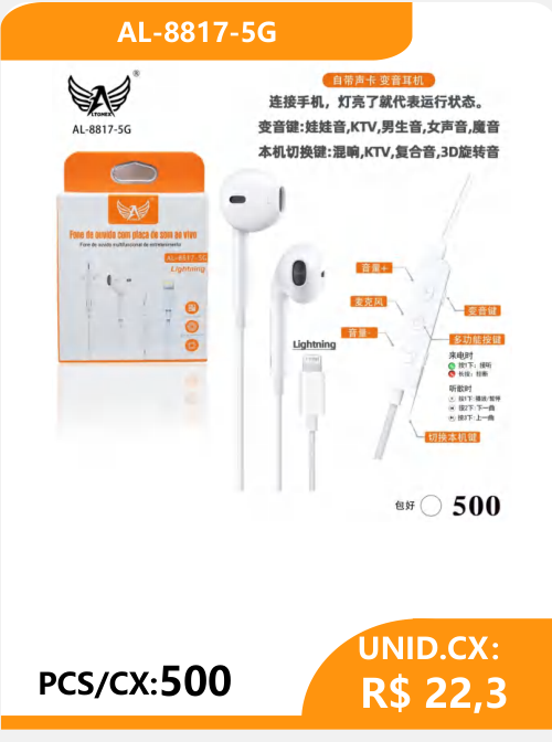 Fone de Ouvido AL-8817-5G - 2