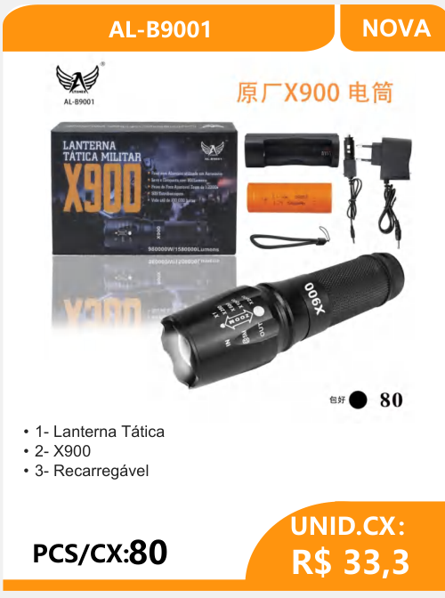 Lanterna Tática X900 AL-B9001 - 2