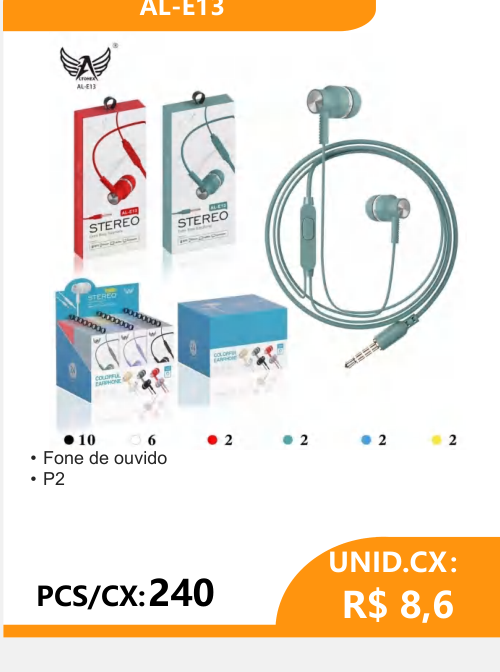 Fone de Ouvido P2 AL-E13 - 2