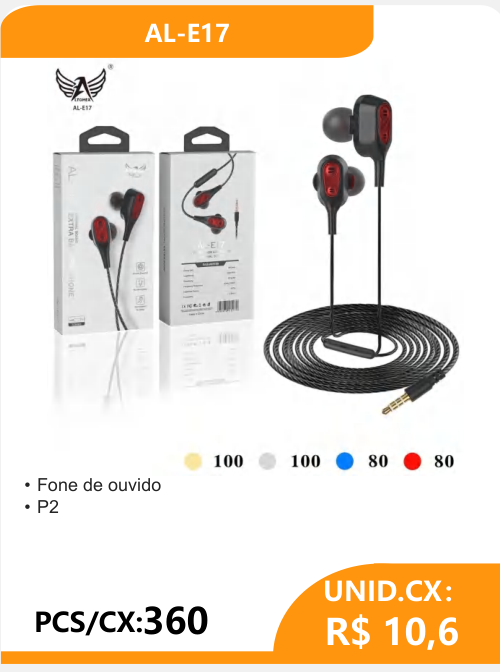 Fone de Ouvido P2 AL-E17 - 2