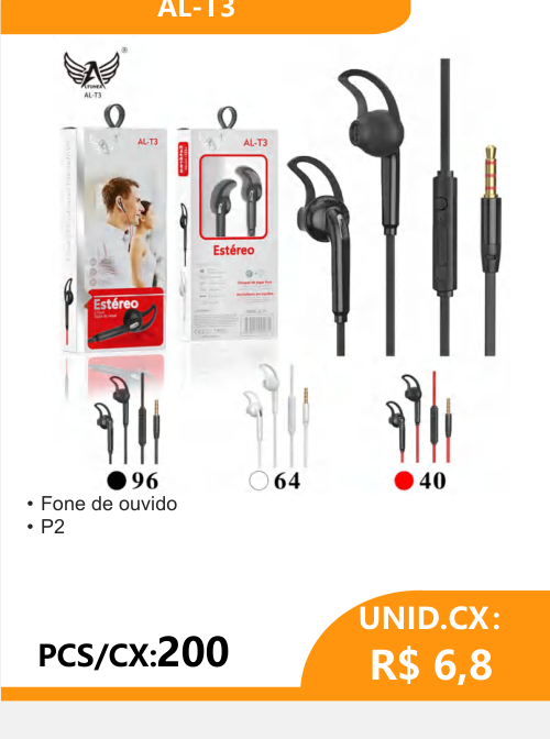 Fone de Ouvido P2 AL-T3 - 2