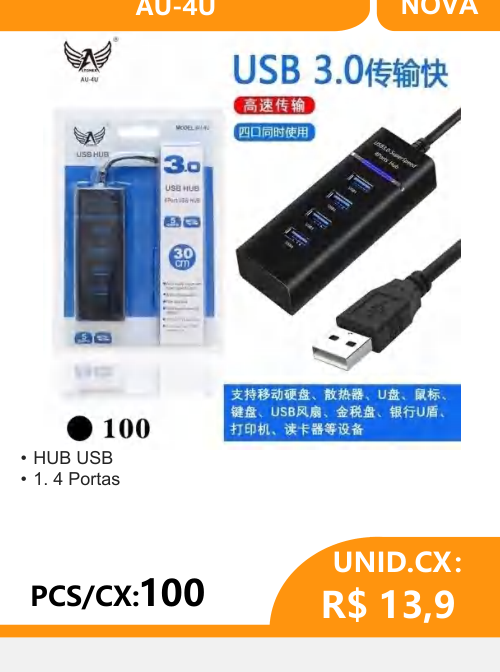 Hub USB 4 Portas AU-4U