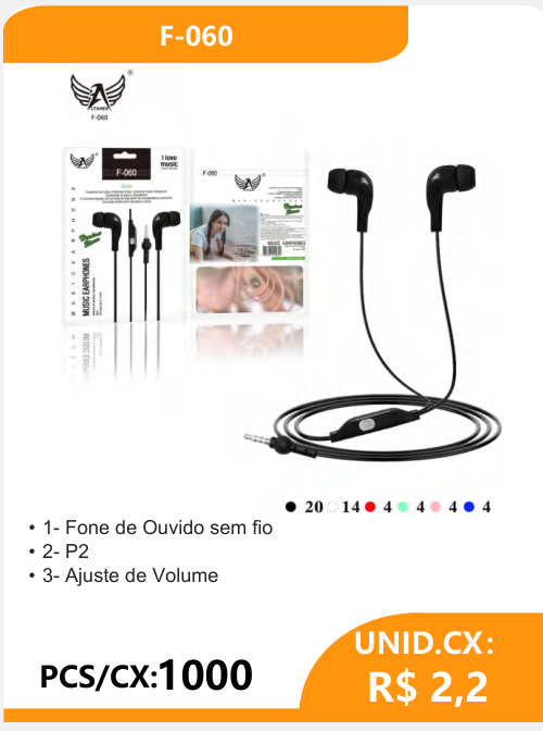 Fone de Ouvido Sem Fio P2 F-060 - 2