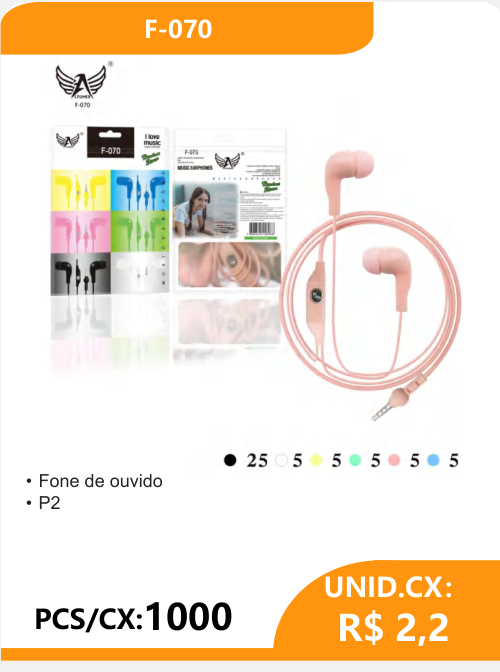 Fone de Ouvido P2 F-070 - 2