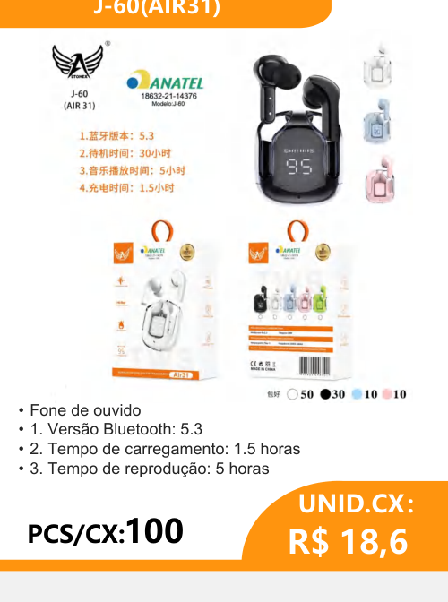 Fone de Ouvido J-60 AIR31 - 2