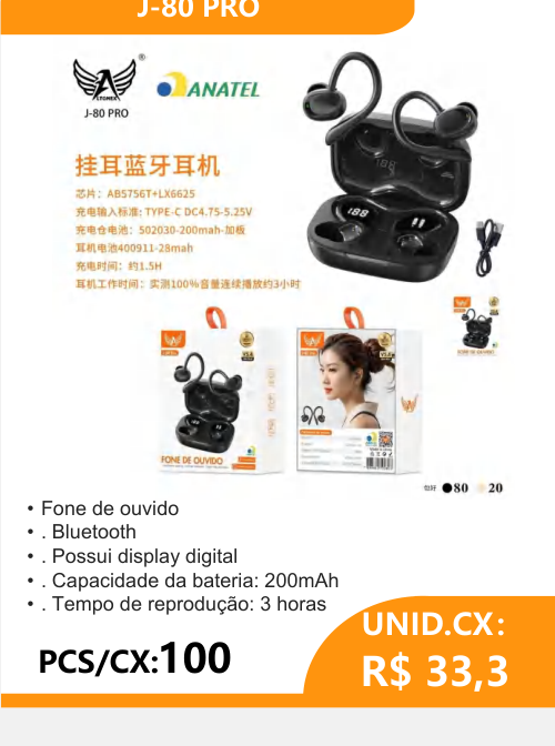 Fone de Ouvido Bluetooth J-80 PRO - 2