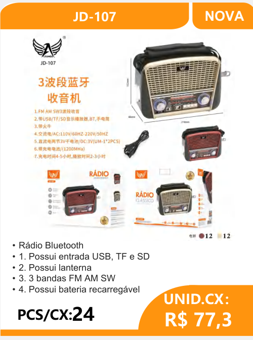 Rádio Bluetooth JD-107 - 2