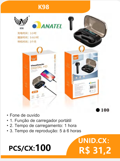 Fone de Ouvido K98 com Powerbank - 2