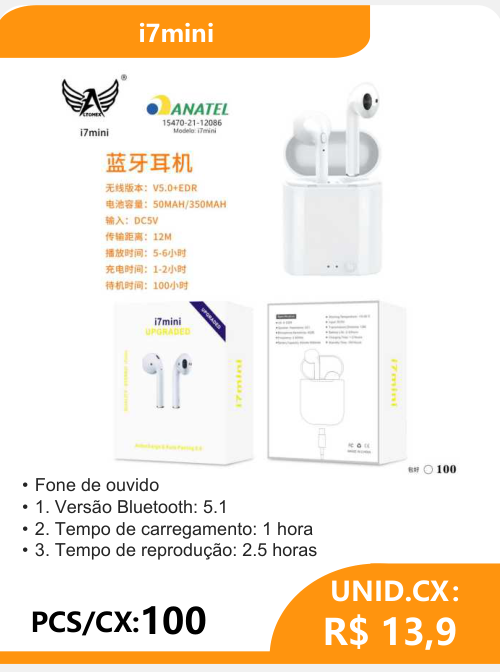 Fone de Ouvido i7mini - 2