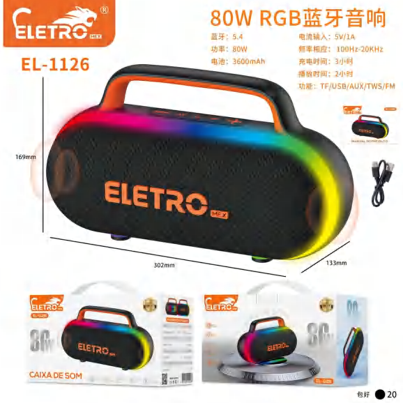 Caixa De Som Bluetooth Rgb EL-1126