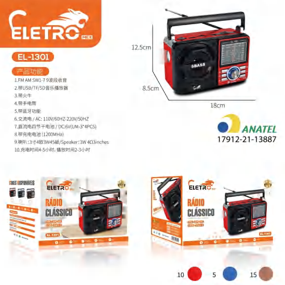 Possui Entradas Usb/tf/sd/bluetooth Para Música EL-1301