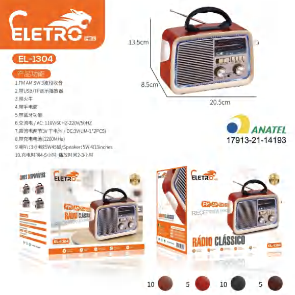 Possui Entradas Usb/tf/sd/bluetooth Para Música EL-1304